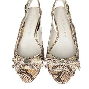 ETIENNE AIGNER Uta Snake Print‎ Wedge Heel Open Toe Sling Back Bow Size 6.6